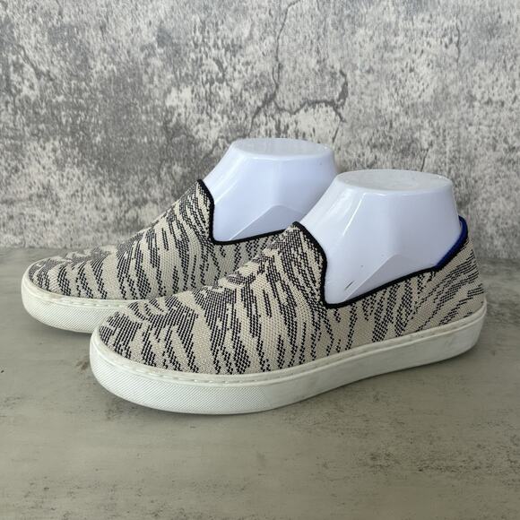 Rothy's Women's Sz 6.5 The Original Slip On Sneaker Maritime Tiger Stripe White - Picture 1 of 8